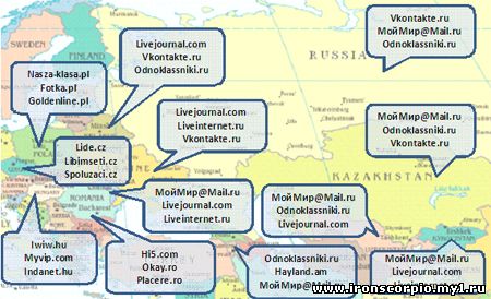 Социальные сети, популярные в России, странах СНГ и Восточной Европе